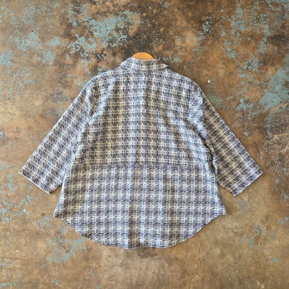 Habitat Boxy Fit Top Size L Black White Plaid Button Up 3/4 Sleeve Textured - Picture 9 of 9